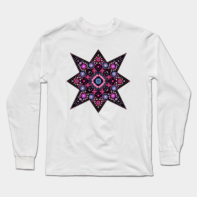 Eight-Pointed Star Mandala Pink-Blue-White Long Sleeve T-Shirt by GermainArtistry